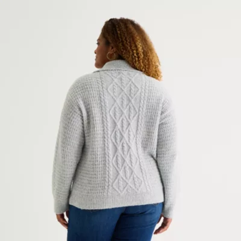 St. John's Bay Womens Long Sleeve Plus Quarter-Zip Pullover Sweater