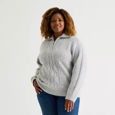 St. John's Bay Womens Long Sleeve Plus Quarter-Zip Pullover Sweater