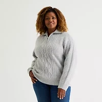 St. John's Bay Womens Long Sleeve Plus Quarter-Zip Pullover Sweater