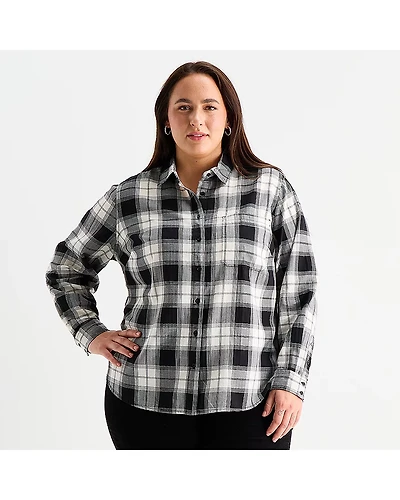 St. John's Bay Womens Plus Long Sleeve Blouse