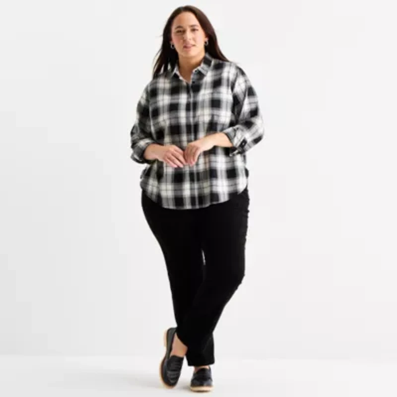 St. John's Bay Womens Long Sleeve Plus Blouse