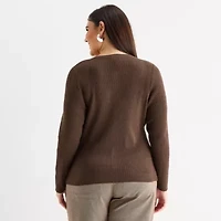 a.n.a Plus Womens Crew Neck Long Sleeve Button Cardigan