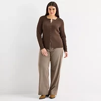a.n.a Plus Womens Crew Neck Long Sleeve Button Cardigan