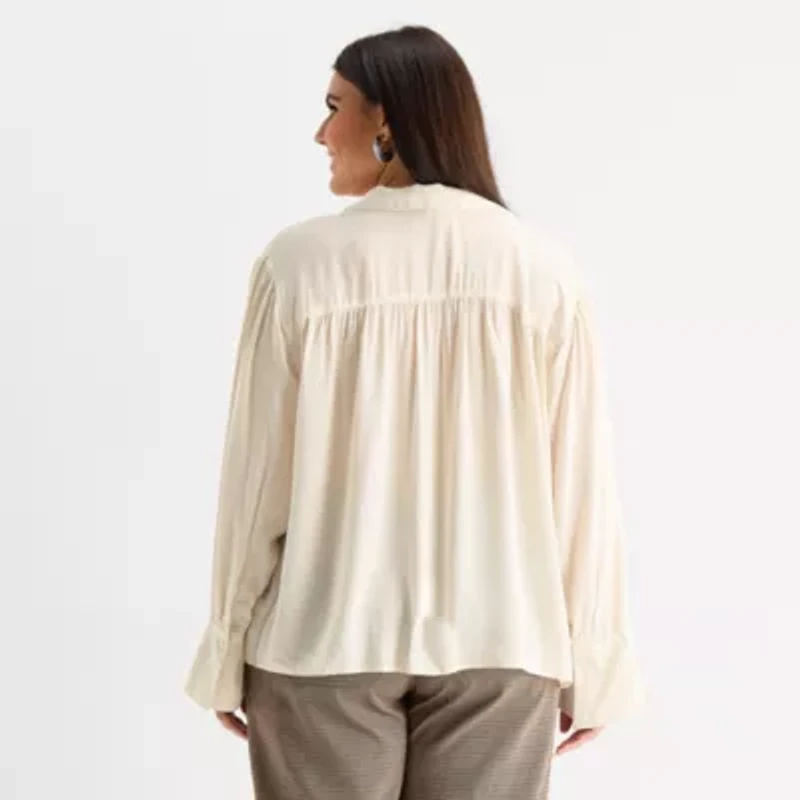 a.n.a Womens Long Sleeve Plus Blouse