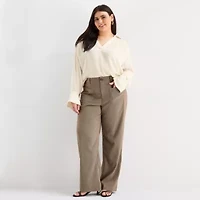 a.n.a Womens V Neck Long Sleeve Plus Blouse