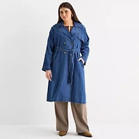 a.n.a Womens Denim Belted Midweight Plus Trench Coat