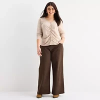 a.n.a Womens Plus Y Neck Long Sleeve T-Shirt