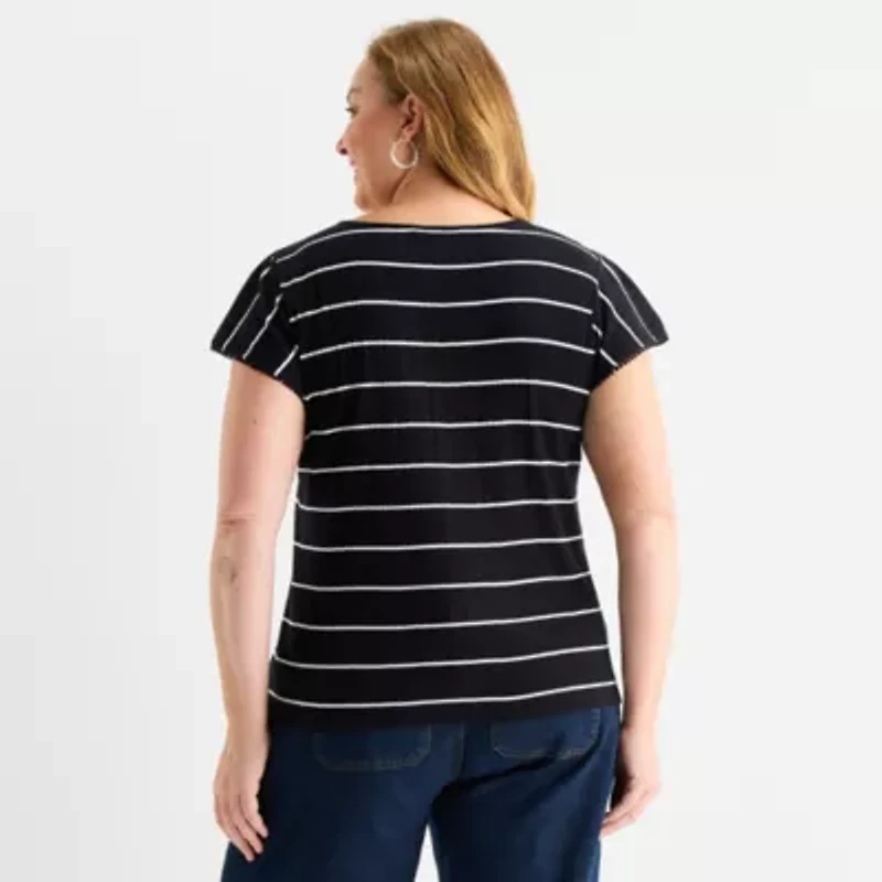 Liz Claiborne Womens Round Neck Short Sleeve Plus T-Shirt
