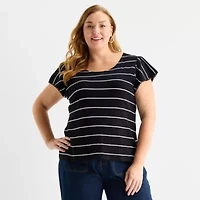 Liz Claiborne Womens Round Neck Short Sleeve Plus T-Shirt