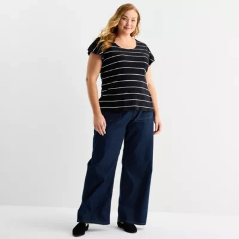 Liz Claiborne Womens Round Neck Short Sleeve Plus T-Shirt