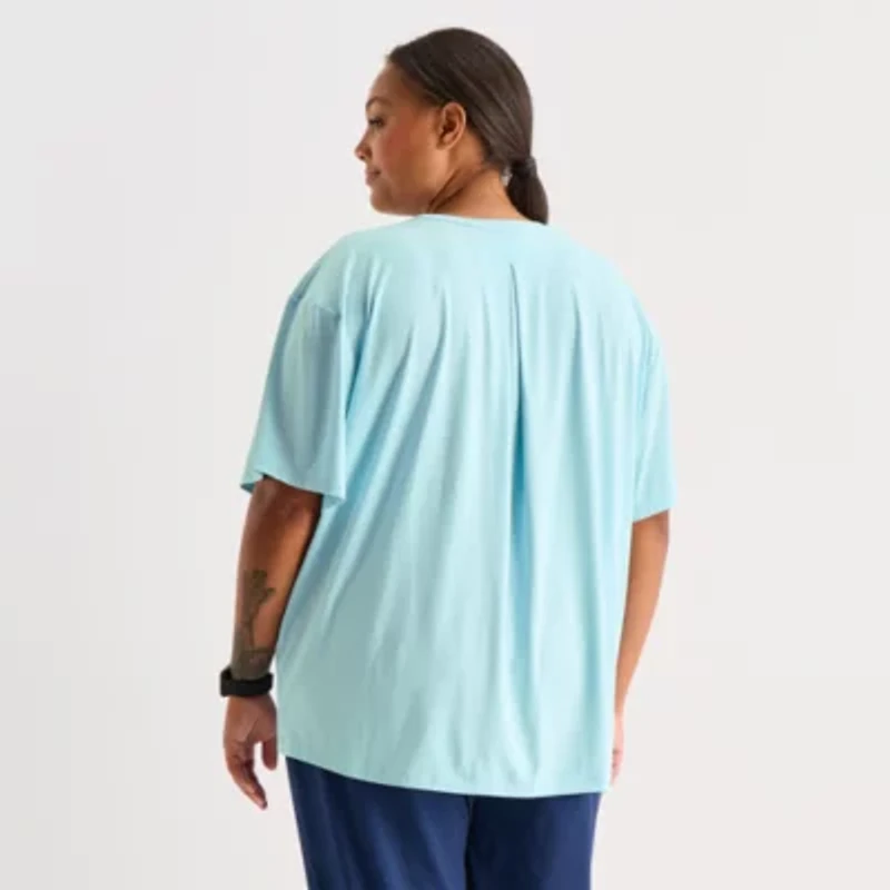 Xersion Everyday Womens Pleat Back Crew Neck Short Sleeve T-Shirt Plus