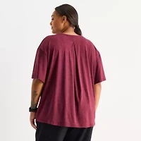 Xersion Everyday Womens Pleat Back Crew Neck Short Sleeve T-Shirt Plus