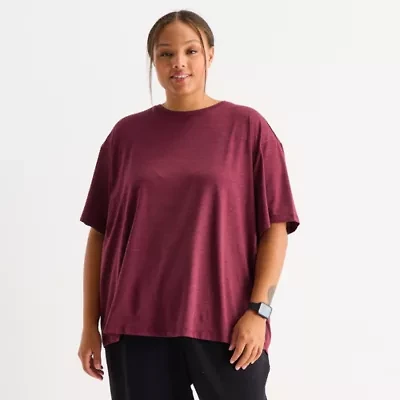 Xersion Everyday Womens Pleat Back Crew Neck Short Sleeve T-Shirt Plus