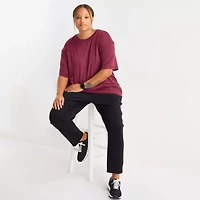 Xersion Everyday Womens Pleat Back Crew Neck Short Sleeve T-Shirt Plus