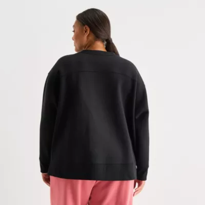 Xersion Womens Oversized Super Soft Fleece Graphic Crewneck Sweatshirt Plus