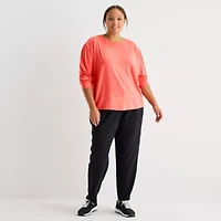 Xersion Womens Plus Everyday Pleated Back Crew Neck Long Sleeve Quick Dry Active T-Shirt