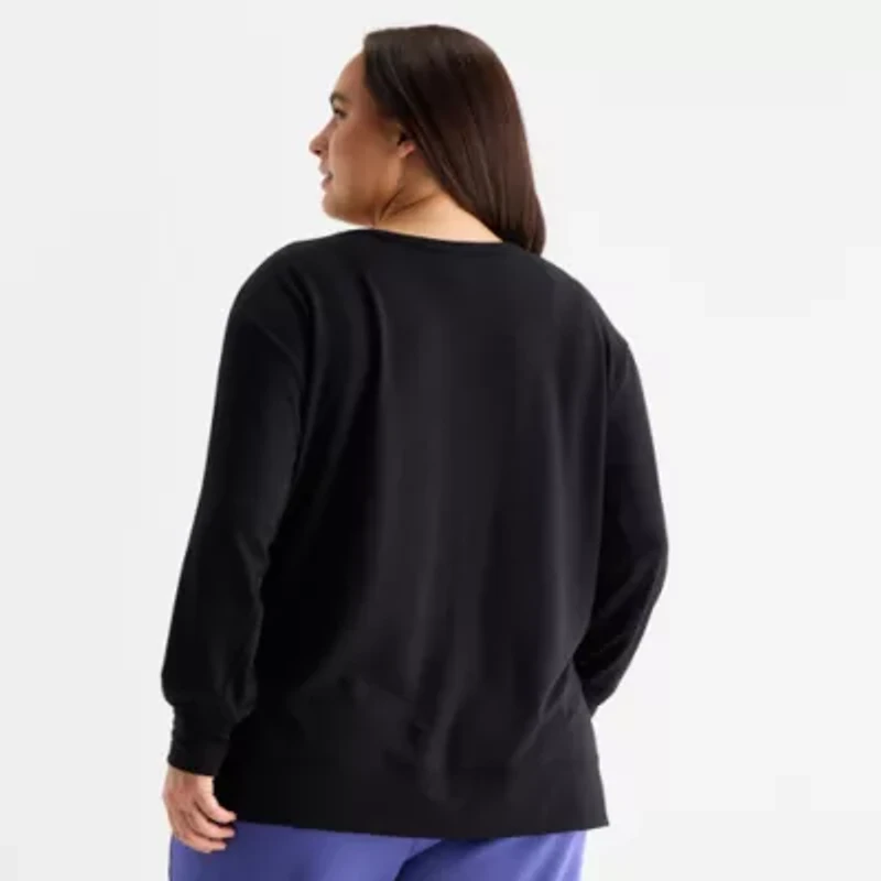 Xersion Womens Soft French Terry Crew Neck Long Sleeve Sweatshirt Plus