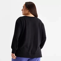 Xersion Womens Soft French Terry Crew Neck Long Sleeve Sweatshirt Plus