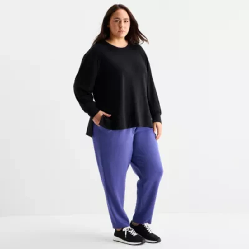 Xersion Womens Soft French Terry Crew Neck Long Sleeve Sweatshirt Plus