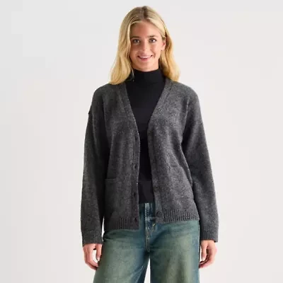 a.n.a Womens V Neck Long Sleeve Button Tall Cardigan