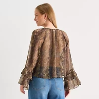 a.n.a Womens Y Neck Long Sleeve Tall Blouse
