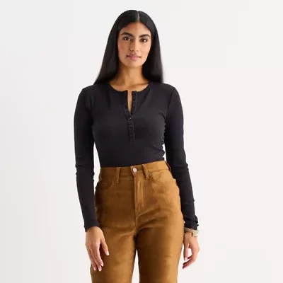 a.n.a Womens Long Sleeve Regular Fit Tall Henley Shirt