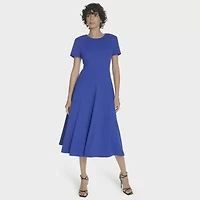 Marc New York Womens Short Sleeve Midi Fit + Flare Dress