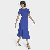 Marc New York Womens Short Sleeve Midi Fit + Flare Dress