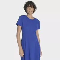 Marc New York Womens Short Sleeve Midi Fit + Flare Dress
