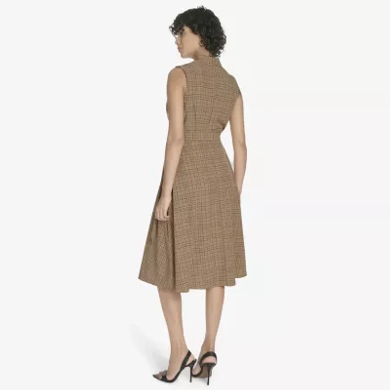Marc New York Womens Sleeveless Plaid Midi Fit + Flare Dress