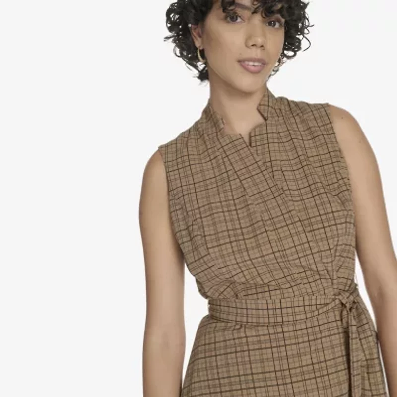 Marc New York Womens Sleeveless Plaid Midi Fit + Flare Dress