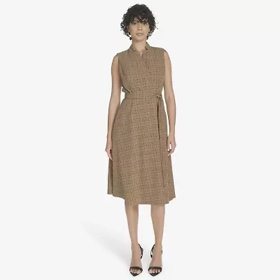 Marc New York Womens Sleeveless Plaid Midi Fit + Flare Dress
