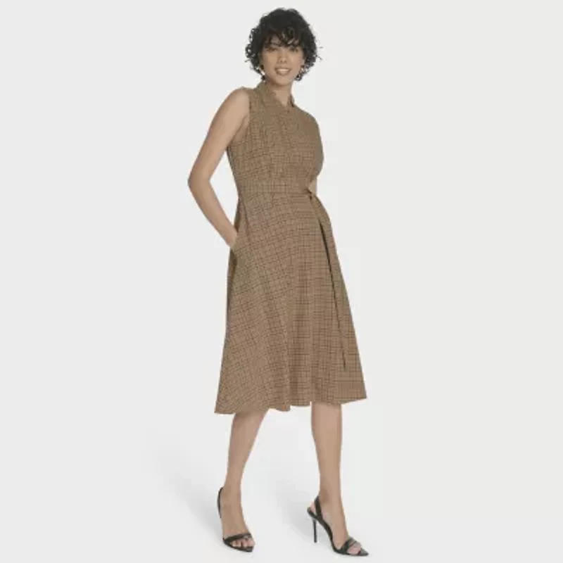 Marc New York Womens Sleeveless Plaid Midi Fit + Flare Dress