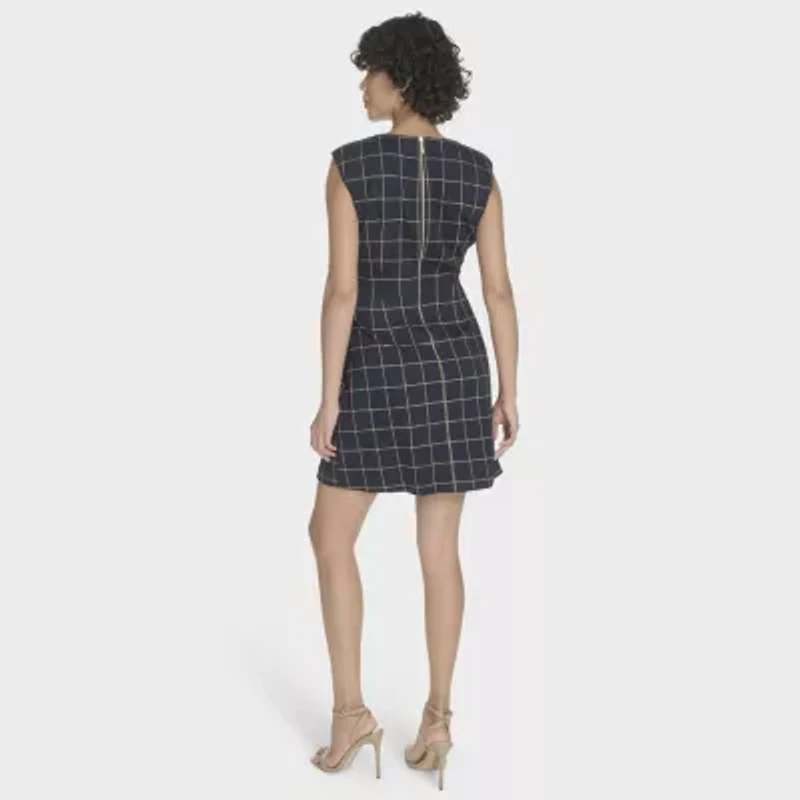 Marc New York Womens Sleeveless Windowpane Sheath Dress
