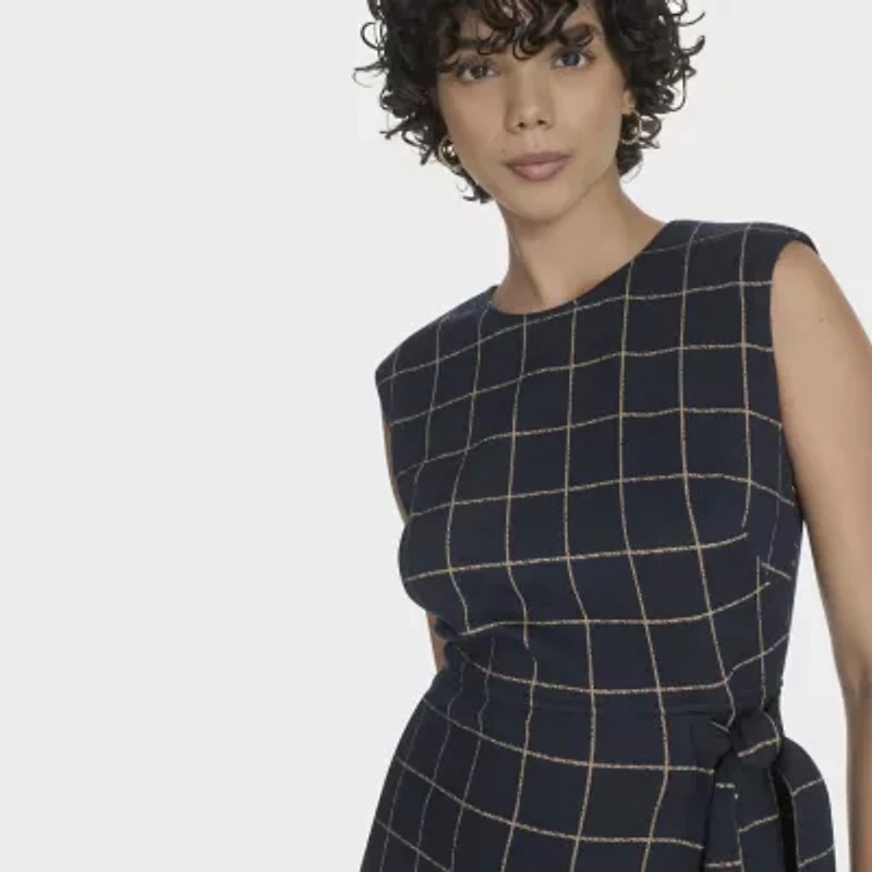Marc New York Womens Sleeveless Windowpane Sheath Dress