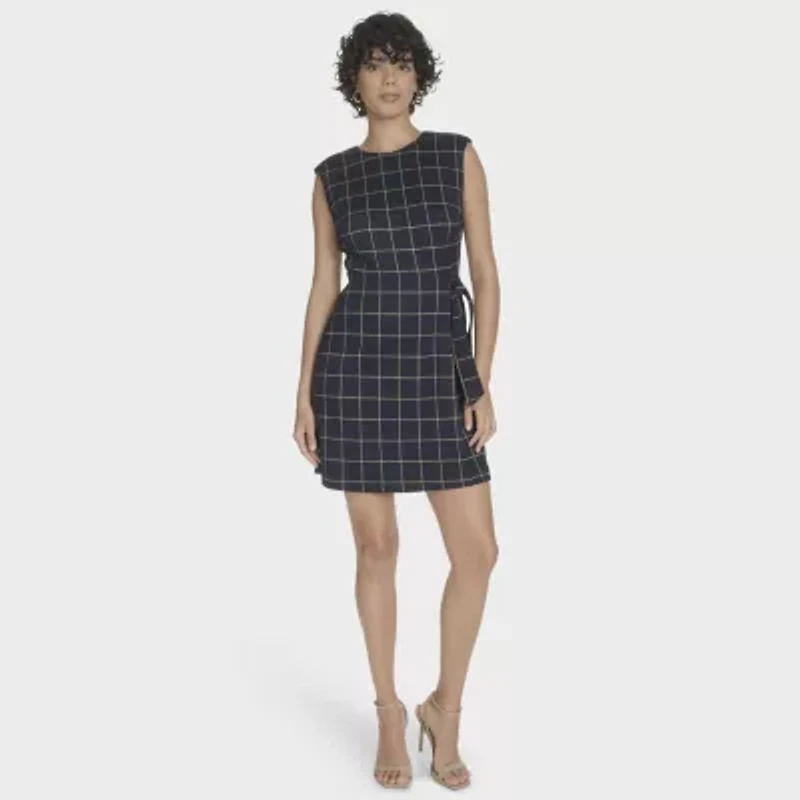 Marc New York Womens Sleeveless Windowpane Sheath Dress