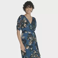 Marc New York Womens Elbow Sleeve Floral Midi Fit + Flare Dress