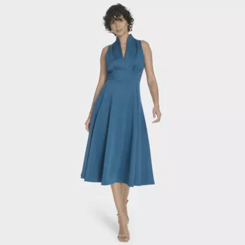 Marc New York Womens Sleeveless Midi Fit + Flare Dress