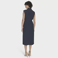 Marc New York Womens Belted Sleeveless Midi Shirt Dress