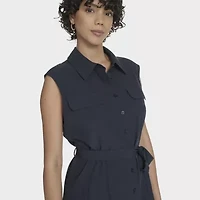 Marc New York Womens Belted Sleeveless Midi Shirt Dress