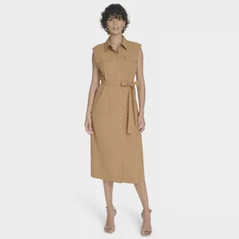 Marc New York Womens Sleeveless Midi Shirt Dress