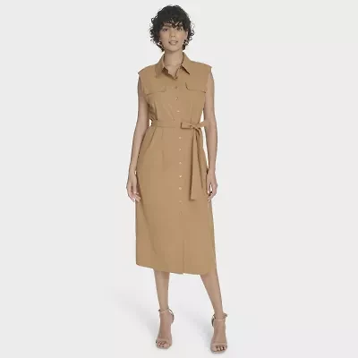 Marc New York Womens Sleeveless Midi Shirt Dress