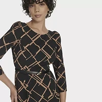 Marc New York Womens 3/4 Sleeve Abstract Midi Fit + Flare Dress