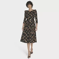 Marc New York Womens 3/4 Sleeve Abstract Midi Fit + Flare Dress