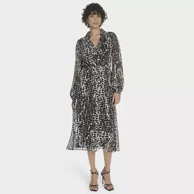 Marc New York Womens 3/4 Sleeve Animal Midi Fit + Flare Dress