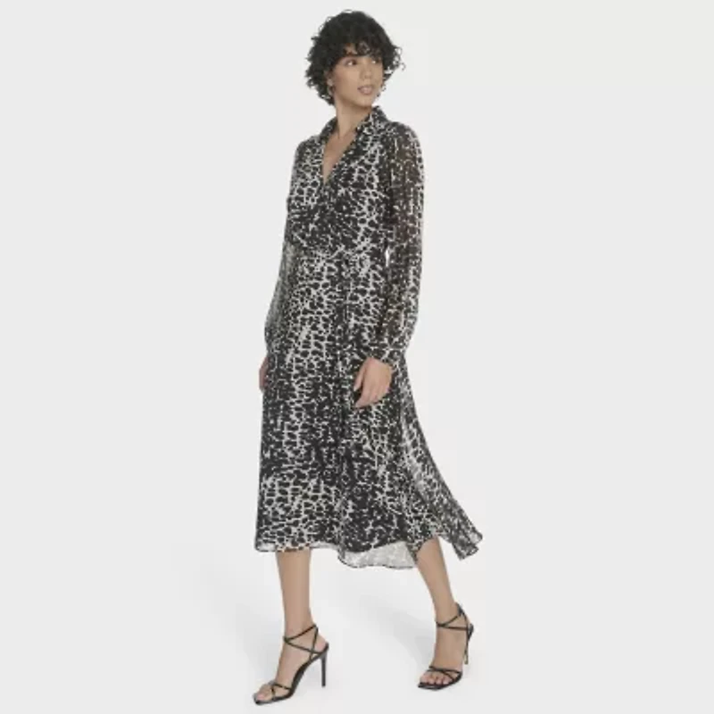 Marc New York Womens 3/4 Sleeve Animal Midi Fit + Flare Dress