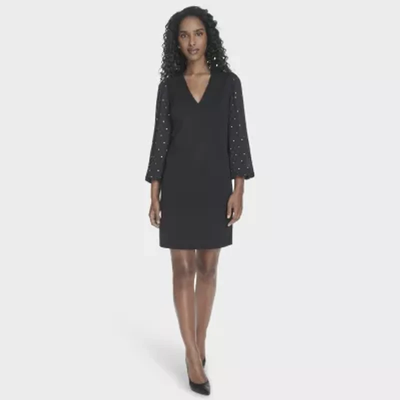 Marc New York Womens Embellished Long Sleeve Sheath Dress