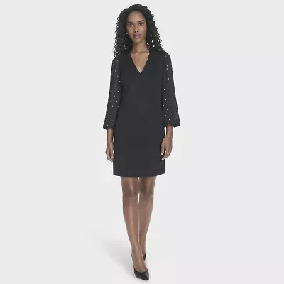 Marc New York Womens Embellished Long Sleeve Sheath Dress
