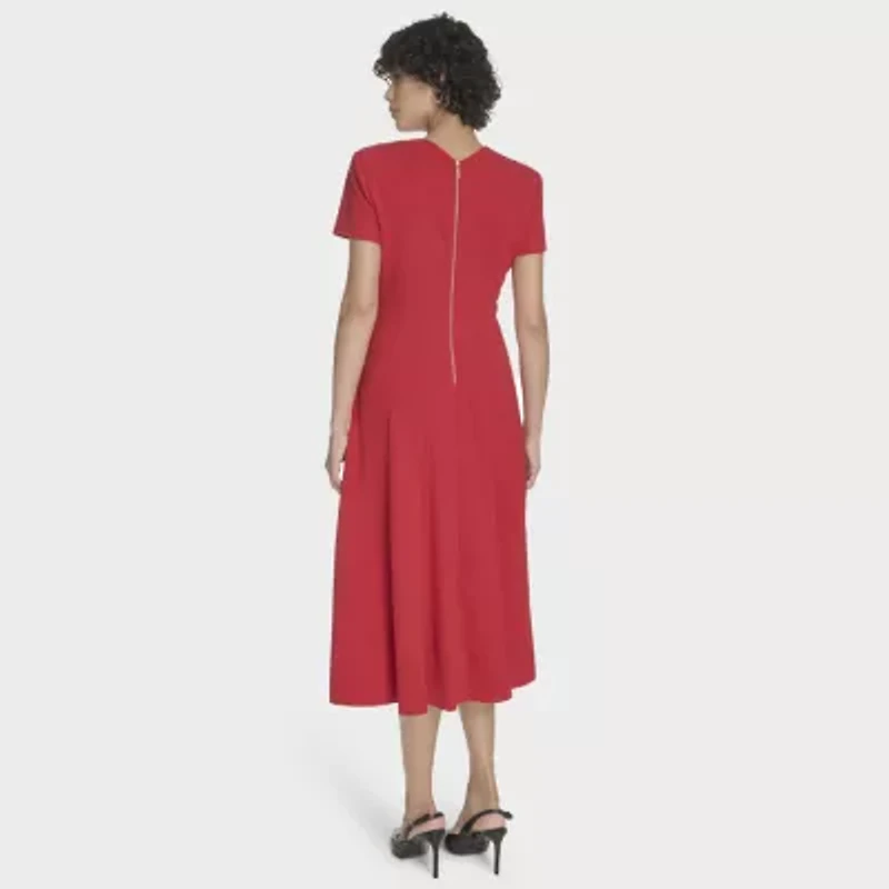 Marc New York Womens Short Sleeve Midi Fit + Flare Dress