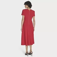 Marc New York Womens Short Sleeve Midi Fit + Flare Dress